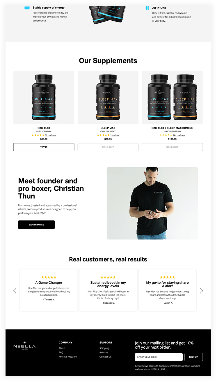 Custo Shopify Storefront Design for Nebula Labs Supplement Company